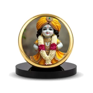 Car Dashboard/Table Top Lord Krishna Metal Golden Photo Stand 2x2 Inches, Compact & Stylish Spiritual Display For Car, Home & Office (Pack Of 1) (F24571) Car Dashboard/Table Top Lord Krishna Metal Golden Photo Stand 2x2 Inches, Compact & Stylish Spiritual Display For Car, Home & Office (Pack Of 1) (F24571)