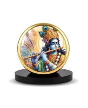 Car Dashboard/Table Top Lord Krishna Metal Golden Photo Stand  2x2 Inches, Compact & Stylish Spiritual Display For Car, Home & Office (Pack Of 1) (F24572)