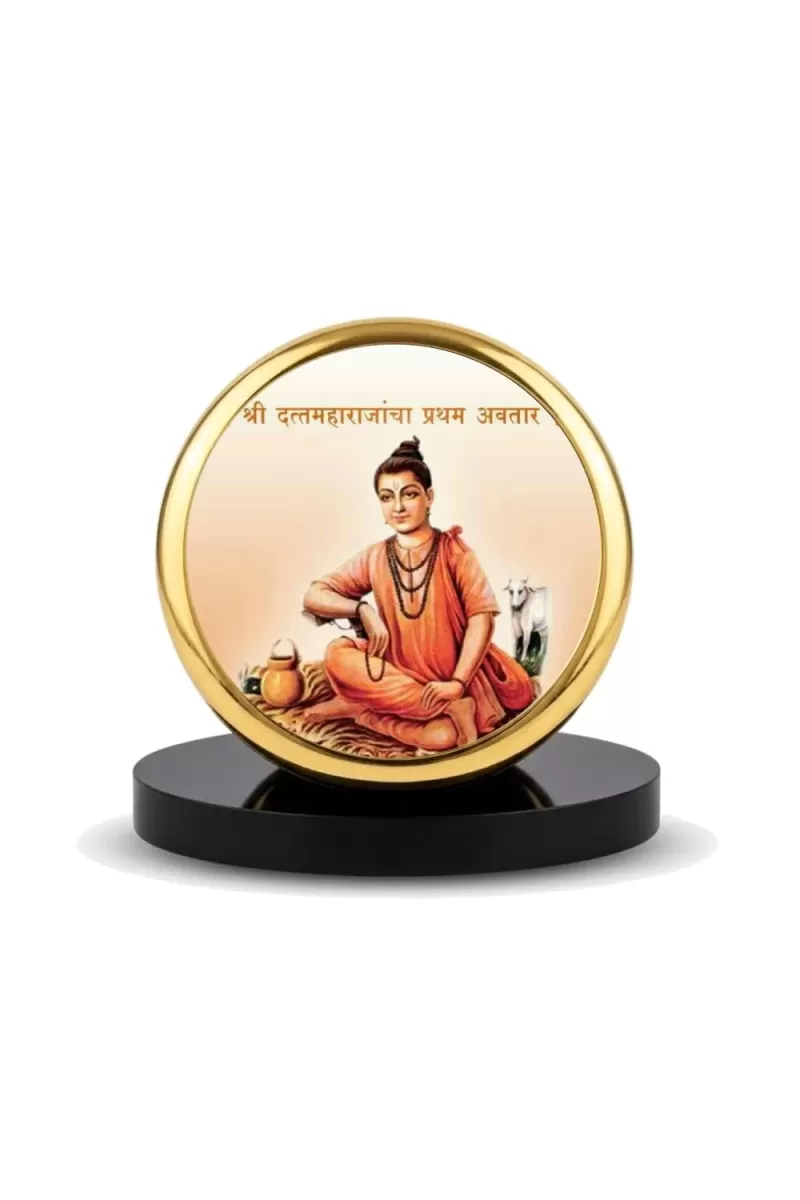 Car Dashboard/Table Top Sripada Srivallabha Metal Golden Photo Stand  2x2 Inches, Compact & Stylish Spiritual Display For Car, Home & Office (Pack Of 1) (F24580)