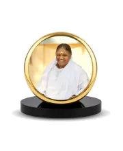 Car Dashboard/Table Top Mata Amritanandamayi Metal Golden Photo Stand  2x2 Inches, Compact & Stylish Spiritual Display For Car, Home & Office (Pack Of 1) (F24595)