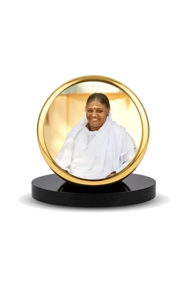 Car Dashboard/Table Top Mata Amritanandamayi Metal Golden Photo Stand  2x2 Inches, Compact & Stylish Spiritual Display For Car, Home & Office (Pack Of 1) (F24595)