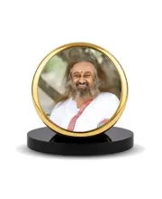 Car Dashboard/Table Top Sri Sri Ravi Shankar Metal Golden Photo Stand  2x2 Inches, Compact & Stylish Spiritual Display For Car, Home & Office (Pack Of 1) (F24598)