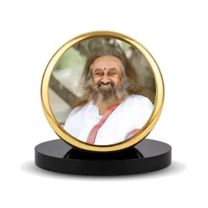 Car Dashboard/Table Top Sri Sri Ravi Shankar Metal Golden Photo Stand  2x2 Inches, Compact & Stylish Spiritual Display For Car, Home & Office (Pack Of 1) (F24598)