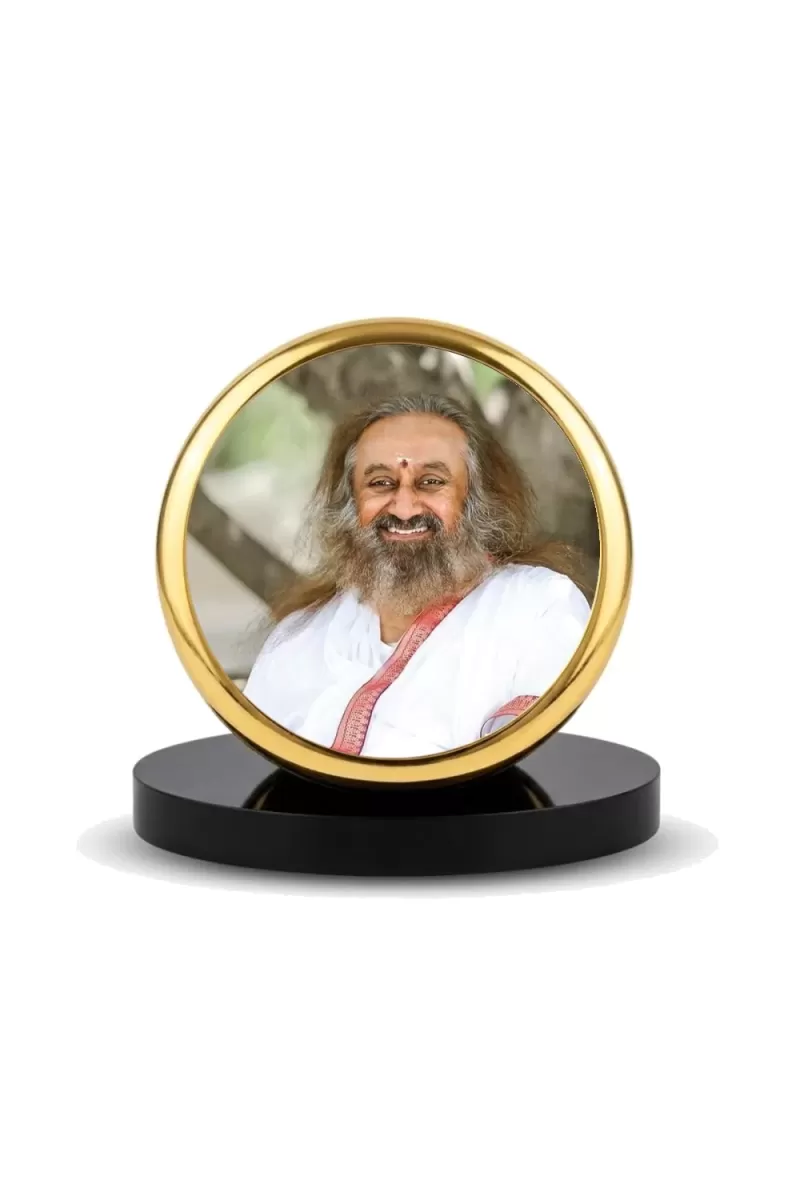 Car Dashboard/Table Top Sri Sri Ravi Shankar Metal Golden Photo Stand  2x2 Inches, Compact & Stylish Spiritual Display For Car, Home & Office (Pack Of 1) (F24598)