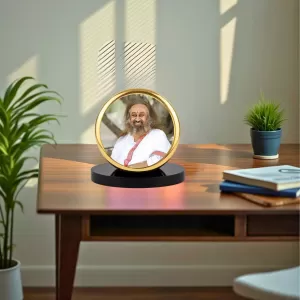 Car Dashboard/Table Top Sri Sri Ravi Shankar Metal Golden Photo Stand  2x2 Inches, Compact & Stylish Spiritual Display For Car, Home & Office (Pack Of 1) (F24598)
