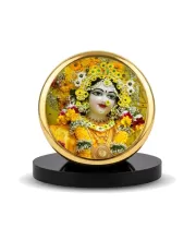 Car Dashboard/Table Top Sri Sri  Radharani Metal Golden Photo Stand  2x2 Inches, Compact & Stylish Spiritual Display For Car, Home & Office (Pack Of 1) (F24619)