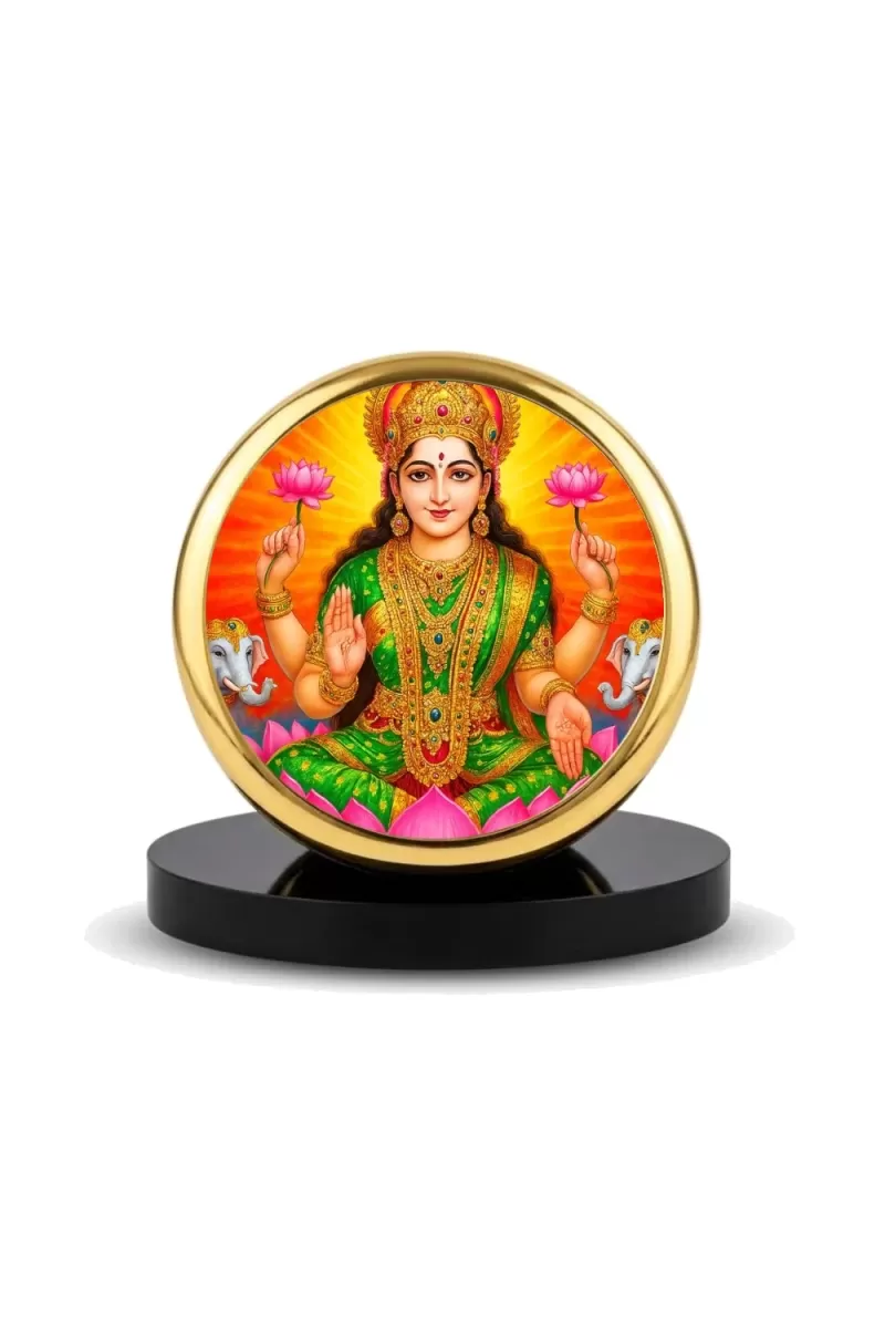 Car Dashboard/Table Top Goddess Lakshmi Metal Golden Photo Stand  2x2 Inches, Compact & Stylish Spiritual Display For Car, Home & Office (Pack Of 1) (F24672)
