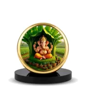 Car Dashboard/Table Top Lord Ganesha Metal Golden Photo Stand  2x2 Inches, Compact & Stylish Spiritual Display For Car, Home & Office (Pack Of 1) (F24677)