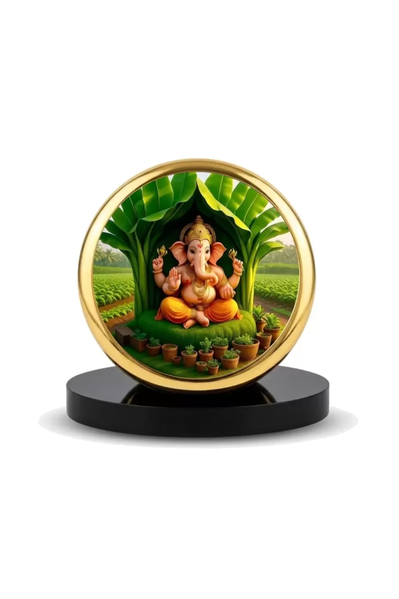 Car Dashboard/Table Top Lord Ganesha Metal Golden Photo Stand  2x2 Inches, Compact & Stylish Spiritual Display For Car, Home & Office (Pack Of 1) (F24677)