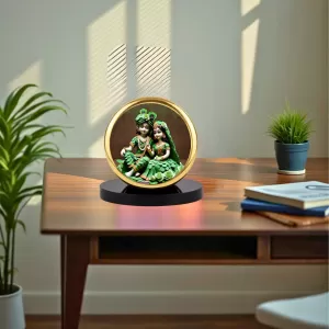 Car Dashboard/Table Top Radha Krishna  Metal Golden Photo Stand  2x2 Inches, Compact & Stylish Spiritual Display For Car, Home & Office (Pack Of 1) (F24685)