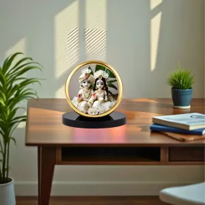 Car Dashboard/Table Top Radha Krishna  Metal Golden Photo Stand  2x2 Inches, Compact & Stylish Spiritual Display For Car, Home & Office (Pack Of 1) (F24686)