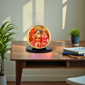 Car Dashboard/Table Top Radha Krishna  Metal Golden Photo Stand  2x2 Inches, Compact & Stylish Spiritual Display For Car, Home & Office (Pack Of 1) (F24688)