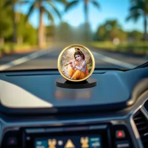 Car Dashboard/Table Top Lord Krishna Metal Golden Photo Stand 2x2 Inches, Compact & Stylish Spiritual Display For Car, Home & Office (Pack Of 1) (F24693) Car Dashboard/Table Top Lord Krishna Metal Golden Photo Stand 2x2 Inches, Compact & Stylish Spiritual Display For Car, Home & Office (Pack Of 1) (F24693)