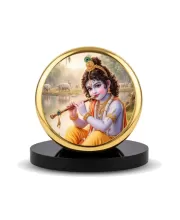 Car Dashboard/Table Top  Lord Krishna Metal Golden Photo Stand  2x2 Inches, Compact & Stylish Spiritual Display For Car, Home & Office (Pack Of 1) (F24693)