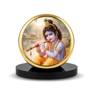 Car Dashboard/Table Top Lord Krishna Metal Golden Photo Stand 2x2 Inches, Compact & Stylish Spiritual Display For Car, Home & Office (Pack Of 1) (F24693) Car Dashboard/Table Top Lord Krishna Metal Golden Photo Stand 2x2 Inches, Compact & Stylish Spiritual Display For Car, Home & Office (Pack Of 1) (F24693)