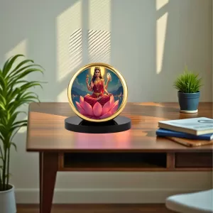 Car Dashboard/Table Top  Goddess Lakshmi Metal Golden Photo Stand  2x2 Inches, Compact & Stylish Spiritual Display For Car, Home & Office (Pack Of 1) (F24703)