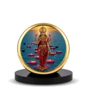 Car Dashboard/Table Top  Goddess Lakshmi Metal Golden Photo Stand  2x2 Inches, Compact & Stylish Spiritual Display For Car, Home & Office (Pack Of 1) (F24706)
