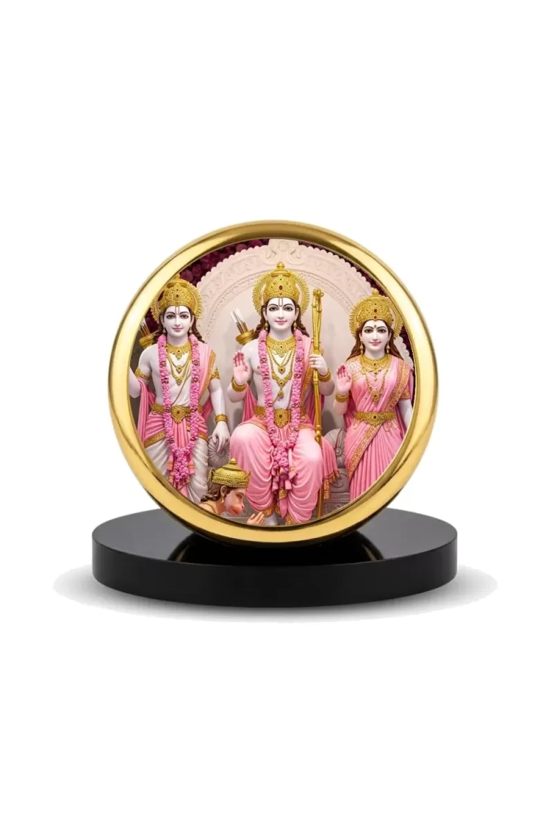Car Dashboard/Table Top  Lord Rama, Goddess Sita, Lakshmana, And Hanuman Metal Golden Photo Stand  2x2 Inches, Compact & Stylish Spiritual Display For Car, Home & Office (Pack Of 1) (F24729)