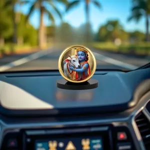 Car Dashboard/Table Top Lord Krishna Metal Golden Photo Stand 2x2 Inches, Compact & Stylish Spiritual Display For Car, Home & Office (Pack Of 1) (F24730) Car Dashboard/Table Top Lord Krishna Metal Golden Photo Stand 2x2 Inches, Compact & Stylish Spiritual Display For Car, Home & Office (Pack Of 1) (F24730)