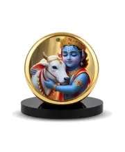 Car Dashboard/Table Top Lord Krishna Metal Golden Photo Stand  2x2 Inches, Compact & Stylish Spiritual Display For Car, Home & Office (Pack Of 1) (F24730)