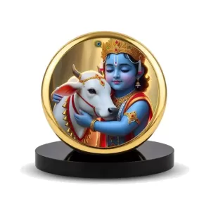 Car Dashboard/Table Top Lord Krishna Metal Golden Photo Stand 2x2 Inches, Compact & Stylish Spiritual Display For Car, Home & Office (Pack Of 1) (F24730) Car Dashboard/Table Top Lord Krishna Metal Golden Photo Stand 2x2 Inches, Compact & Stylish Spiritual Display For Car, Home & Office (Pack Of 1) (F24730)