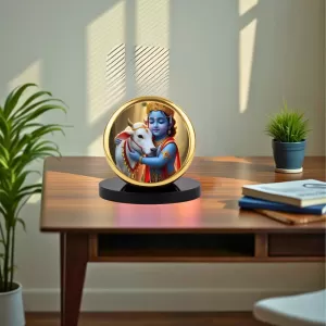 Car Dashboard/Table Top Lord Krishna Metal Golden Photo Stand 2x2 Inches, Compact & Stylish Spiritual Display For Car, Home & Office (Pack Of 1) (F24730) Car Dashboard/Table Top Lord Krishna Metal Golden Photo Stand 2x2 Inches, Compact & Stylish Spiritual Display For Car, Home & Office (Pack Of 1) (F24730)