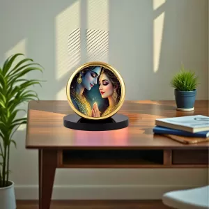 Car Dashboard/Table Top Radha And Krishna Metal Golden Photo Stand  2x2 Inches, Compact & Stylish Spiritual Display For Car, Home & Office (Pack Of 1) (F24741)