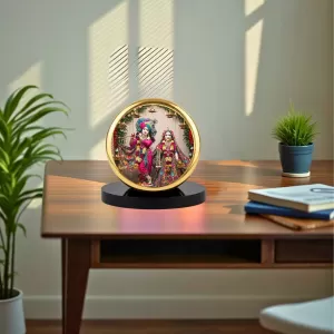 Car Dashboard/Table Top Radha And Krishna Metal Golden Photo Stand  2x2 Inches, Compact & Stylish Spiritual Display For Car, Home & Office (Pack Of 1) (F24742)