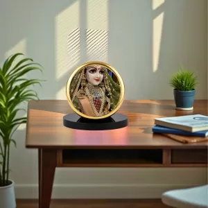 Car Dashboard/Table Top Shree Radha Rani Metal Golden Photo Stand  2x2 Inches, Compact & Stylish Spiritual Display For Car, Home & Office (Pack Of 1) (F24744)