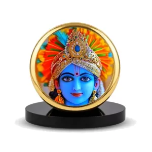 Car Dashboard/Table Top Lord Krishna Metal Golden Photo Stand 2x2 Inches, Compact & Stylish Spiritual Display For Car, Home & Office (Pack Of 1) (F24758) Car Dashboard/Table Top Lord Krishna Metal Golden Photo Stand 2x2 Inches, Compact & Stylish Spiritual Display For Car, Home & Office (Pack Of 1) (F24758)