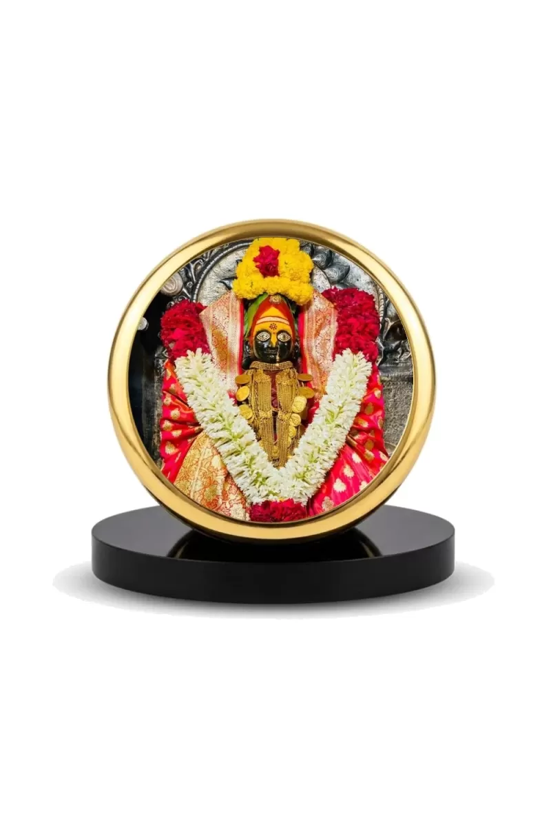Car Dashboard/Table Top Goddess Tulja Bhavani Metal Golden Photo Stand  2x2 Inches, Compact & Stylish Spiritual Display For Car, Home & Office (Pack Of 1) (F24761)