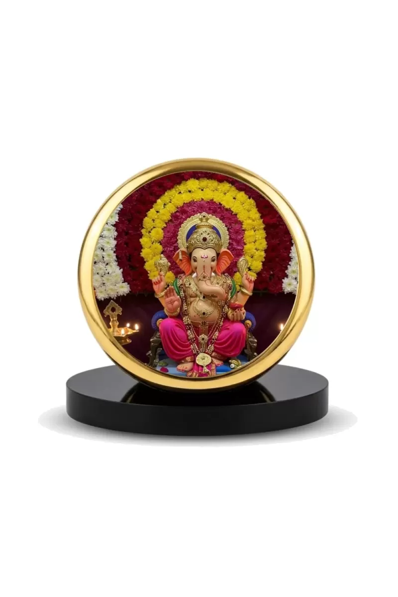 Car Dashboard/Table Top Lord Ganesha Metal Golden Photo Stand  2x2 Inches, Compact & Stylish Spiritual Display For Car, Home & Office (Pack Of 1) (F24767)
