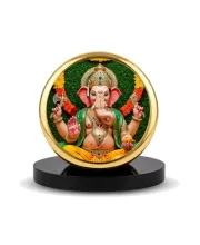 Car Dashboard/Table Top Lord Ganesha Metal Golden Photo Stand  2x2 Inches, Compact & Stylish Spiritual Display For Car, Home & Office (Pack Of 1) (F24768)