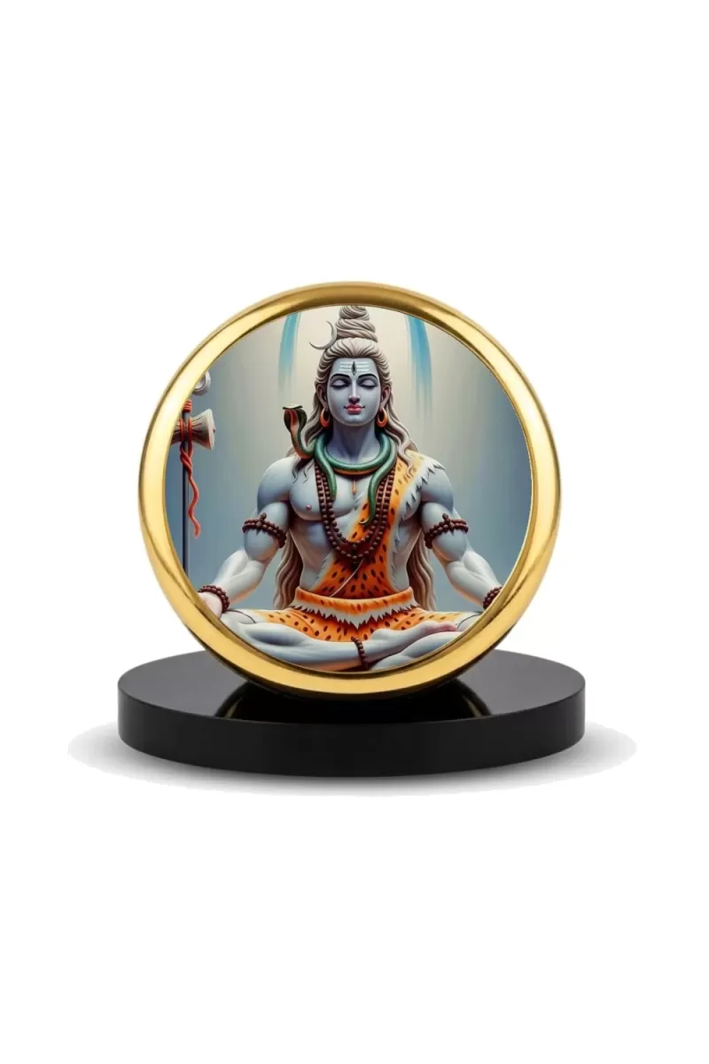Car Dashboard/Table Top Lord Shiva Metal Golden Photo Stand  2x2 Inches, Compact & Stylish Spiritual Display For Car, Home & Office (Pack Of 1) (F24777)