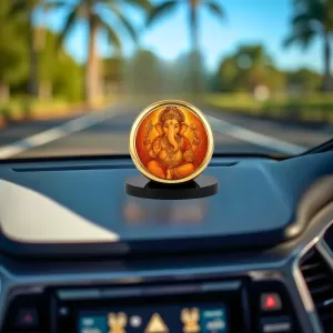Car Dashboard/Table Top Lord Ganesha Metal Golden Photo Stand 2x2 Inches, Compact & Stylish Spiritual Display For Car, Home & Office (Pack Of 1) (F24779) Car Dashboard/Table Top Lord Ganesha Metal Golden Photo Stand 2x2 Inches, Compact & Stylish Spiritual Display For Car, Home & Office (Pack Of 1) (F24779)