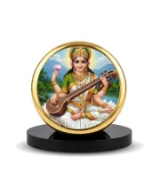 Car Dashboard/Table Top Goddess Saraswati Metal Golden Photo Stand  2x2 Inches, Compact & Stylish Spiritual Display For Car, Home & Office (Pack Of 1) (F24780)