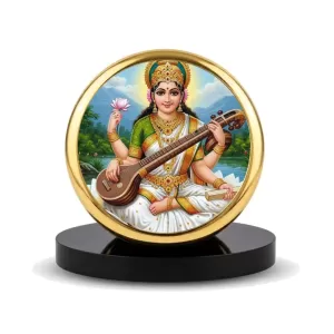 Car Dashboard/Table Top Goddess Saraswati Metal Golden Photo Stand 2x2 Inches, Compact & Stylish Spiritual Display For Car, Home & Office (Pack Of 1) (F24780) Car Dashboard/Table Top Goddess Saraswati Metal Golden Photo Stand 2x2 Inches, Compact & Stylish Spiritual Display For Car, Home & Office (Pack Of 1) (F24780)