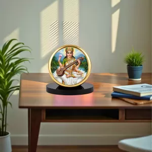 Car Dashboard/Table Top Goddess Saraswati Metal Golden Photo Stand 2x2 Inches, Compact & Stylish Spiritual Display For Car, Home & Office (Pack Of 1) (F24780) Car Dashboard/Table Top Goddess Saraswati Metal Golden Photo Stand 2x2 Inches, Compact & Stylish Spiritual Display For Car, Home & Office (Pack Of 1) (F24780)