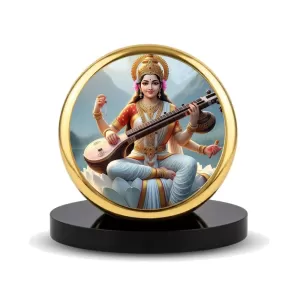 Car Dashboard/Table Top Goddess Saraswati Metal Golden Photo Stand 2x2 Inches, Compact & Stylish Spiritual Display For Car, Home & Office (Pack Of 1) (F24781) Car Dashboard/Table Top Goddess Saraswati Metal Golden Photo Stand 2x2 Inches, Compact & Stylish Spiritual Display For Car, Home & Office (Pack Of 1) (F24781)