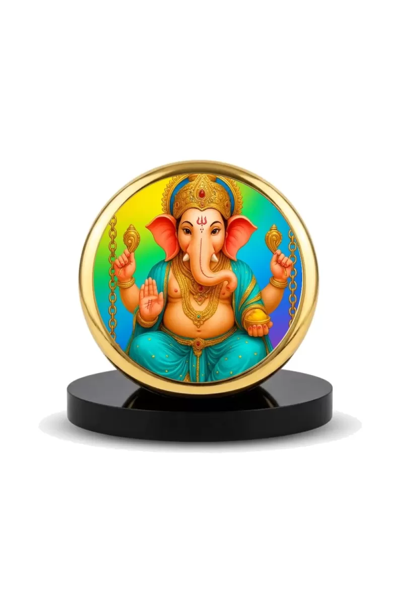 Car Dashboard/Table Top Lord Ganesha Metal Golden Photo Stand  2x2 Inches, Compact & Stylish Spiritual Display For Car, Home & Office (Pack Of 1) (F24782)