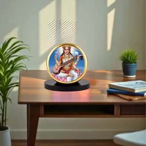 Car Dashboard/Table Top Goddess Saraswati Metal Golden Photo Stand 2x2 Inches, Compact & Stylish Spiritual Display For Car, Home & Office (Pack Of 1) (F24785) Car Dashboard/Table Top Goddess Saraswati Metal Golden Photo Stand 2x2 Inches, Compact & Stylish Spiritual Display For Car, Home & Office (Pack Of 1) (F24785)