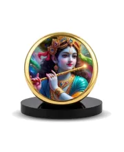 Car Dashboard/Table Top  Lord Krishna Metal Golden Photo Stand  2x2 Inches, Compact & Stylish Spiritual Display For Car, Home & Office (Pack Of 1) (F24789)