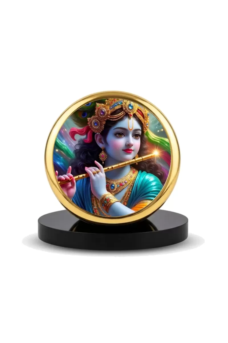 Car Dashboard/Table Top  Lord Krishna Metal Golden Photo Stand  2x2 Inches, Compact & Stylish Spiritual Display For Car, Home & Office (Pack Of 1) (F24789)