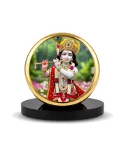 Car Dashboard/Table Top Lord Krishna Metal Golden Photo Stand  2x2 Inches, Compact & Stylish Spiritual Display For Car, Home & Office (Pack Of 1) (F24797)