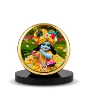 Car Dashboard/Table Top Lord Krishna Metal Golden Photo Stand  2x2 Inches, Compact & Stylish Spiritual Display For Car, Home & Office (Pack Of 1) (F24800)