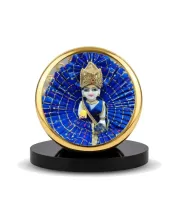 Car Dashboard/Table Top  Laddu Gopal Metal Golden Photo Stand  2x2 Inches, Compact & Stylish Spiritual Display For Car, Home & Office (Pack Of 1) (F24804)