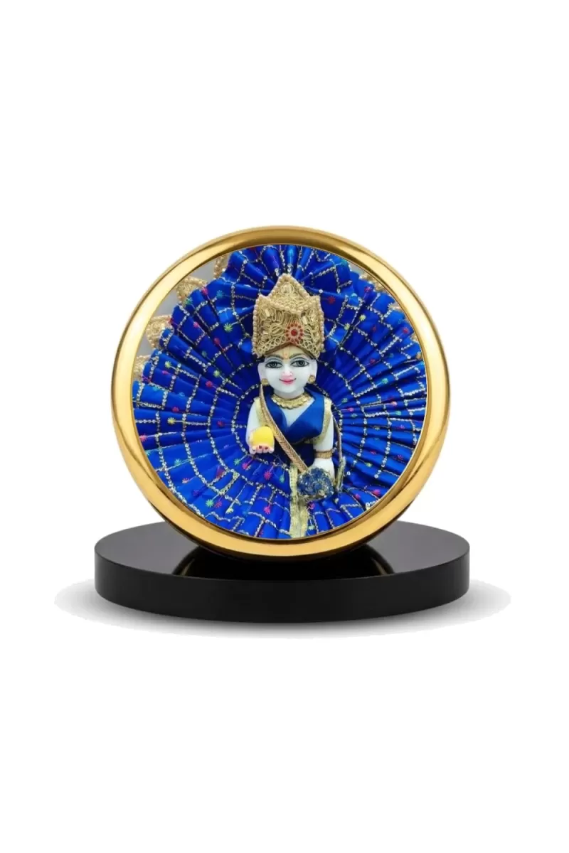 Car Dashboard/Table Top  Laddu Gopal Metal Golden Photo Stand  2x2 Inches, Compact & Stylish Spiritual Display For Car, Home & Office (Pack Of 1) (F24804)