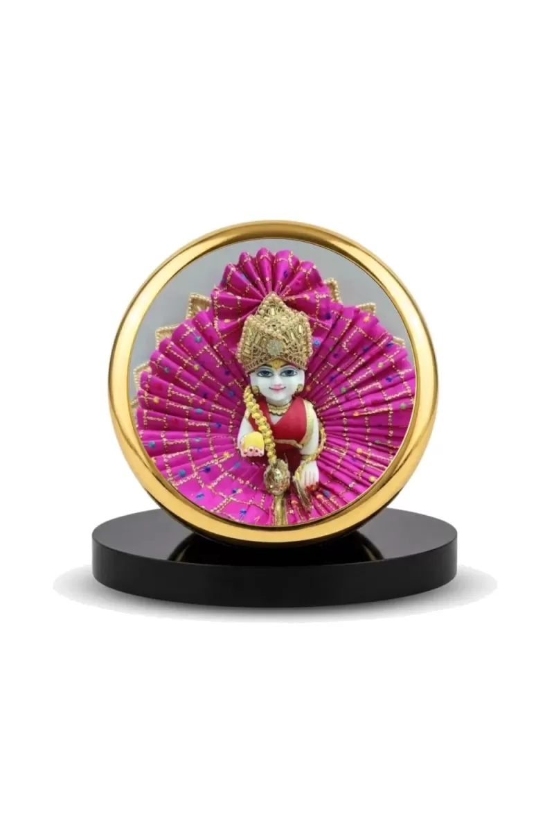 Car Dashboard/Table Top  Laddu Gopal Metal Golden Photo Stand  2x2 Inches, Compact & Stylish Spiritual Display For Car, Home & Office (Pack Of 1) (F24805)