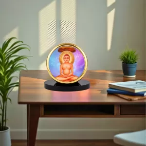 Car Dashboard/Table Top Lord Mahavira Metal Golden Photo Stand  2x2 Inches, Compact & Stylish Spiritual Display For Car, Home & Office (Pack Of 1) (F24806)