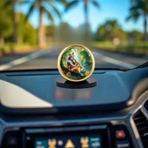 Car Dashboard/Table Top Radha Krishna  Metal Golden Photo Stand  2x2 Inches, Compact & Stylish Spiritual Display For Car, Home & Office (Pack Of 1) (F24809)